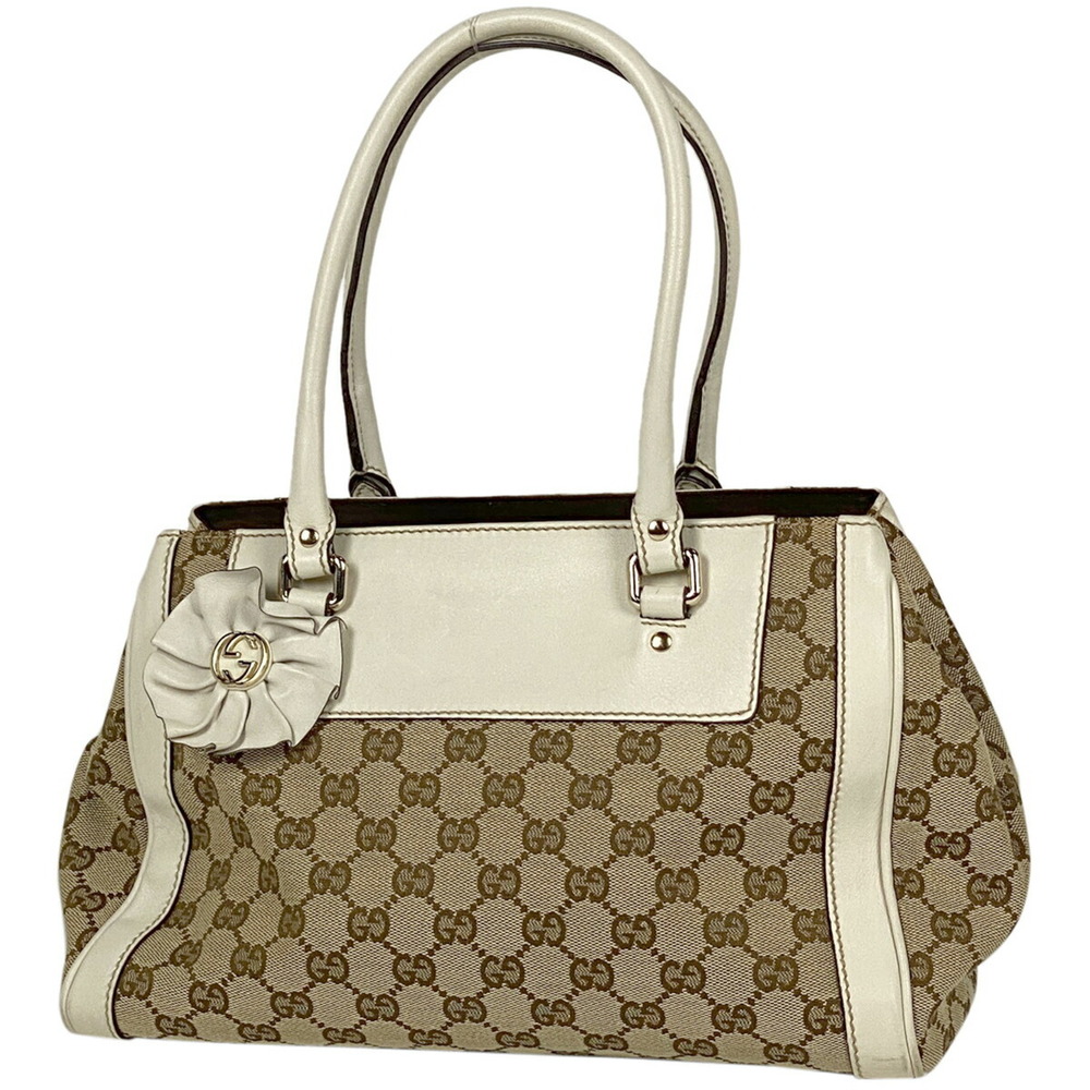 Gucci GG tote bag shoulder Interlocking GG flower canvas beige white